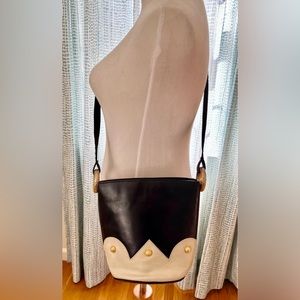 Paloma Picasso Black & Cream Cross Body Bag with Gold Metal Hardware